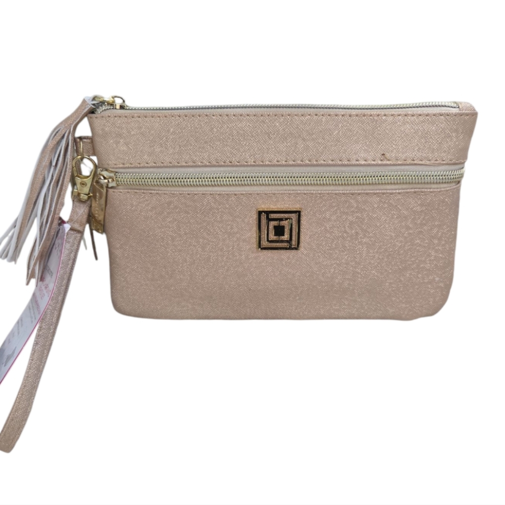 Liz Claiborne Phone Charging Wristlet Wallet Gold Sparkle RFID Protection NWT